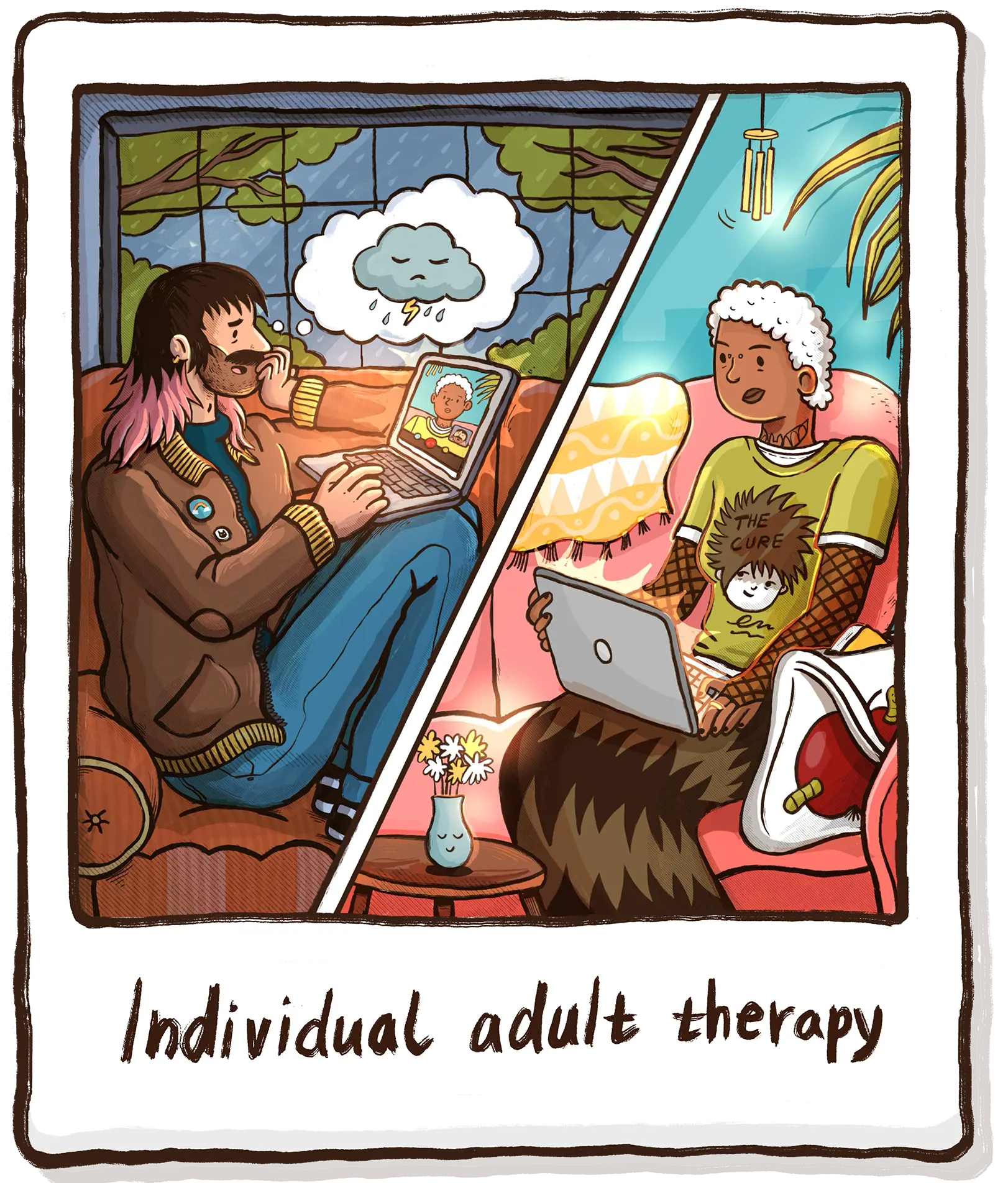 Individual Adult therapy illustration polaroid