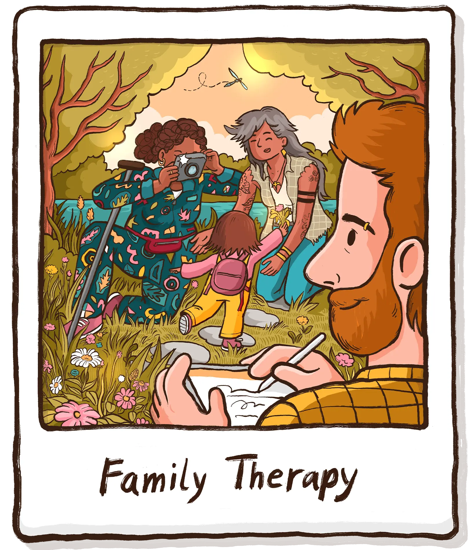 Family Therapy illustration polaroid